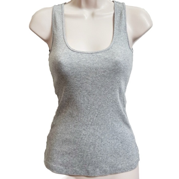 Express Vintage Scoop Neck Sparkle Tank Top Gray Ribbed Pullover Small Stretchy - Picture 1 of 8